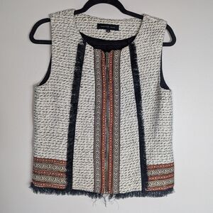 M English Rose Fringe Tweed Zip Front Vest/Top